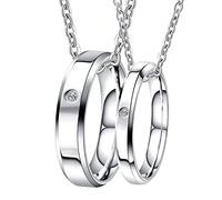 JPXXFM Joyería 2 piezas a juego para parejas, pulido con circonita cúbica delicada collar para mujer, collares de acero inoxidable, longitud 50/60 cm decoraciones