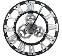 JPXXFM Large Wall Clock Silent Non-Ticking Silver Roman Numerals Wooden Wall Clocks Industrial Gear Clocks for Living Room Office Bar Kitchen Study Clothing Store 30CM (58CM) Decoration