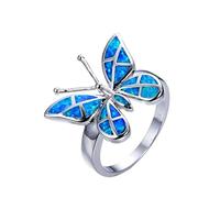 JPXXFM Lindo anillo de diseño de animales de mariposa imitación azul ópalo de fuego para mujeres accesorios joyas bohemio declaración de niña regalo