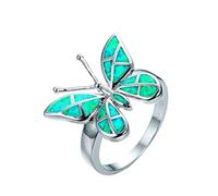 JPXXFM Lindo anillo de diseño de animales de mariposa imitación azul ópalo de fuego para mujeres accesorios joyas bohemio declaración de niña regalo