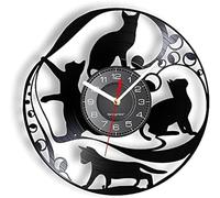 JPXXFM Lovely Cat Silhouette Wall Clock Made of Retro LP Vinyl Record Kitten & Beans Animal Wall Watch with LED Illumination Home Decor Men