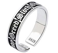 JPXXFM Plata de plata esterlina vintage El anillo de banda de anillo de los siete pecados mortales para hombres para hombres abiertos ajustables 6 mm tamaño s/m/l