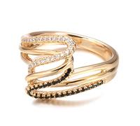 JPXXFM Rose Twist Finger Rings For Women Micro Paved Black&White Natural Zircon Ring Ethnic Bride Wedding Jewelry