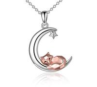 JPXXFM Sterling Silver Fox Renard y colgantes Mujeres de luna Parnas Joyas de regalo Renard para mujeres