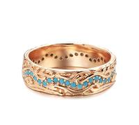 JPXXFM Trendy 585 Rose Anillo de círculo completo Exquisito Turquesa Anillo de dedos apilable para mujeres Joyas vintage finas