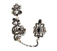 JPXXFM Turco ajustable dos anillos de los dedos para mujeres mujeres resina negro hueco diseño de flores anillo anel joyería