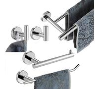 JQK BAS105-CH BAS105-CH - Juego de Accesorios de baño de 5 Piezas, Soporte de Pared de Cromo Pulido, Incluye Barra de Toalla de 24 Pulgadas, Barra HT de 9 Pulgadas, Soporte de TP, 2 Ganchos para