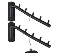 JQK SHR100-PB-2P Perchero plegable de acero inoxidable, soporte de gancho para colgar ropa, sistema de secado de ropa, organizador de almacenamiento de armario, negro mate, montaje a pared, juego de 2