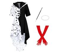 JQMAO Disfraz Halloween Mujer para Cruella Devil: Vestido De Lunares Blanco Negro para Carnaval (XL)
