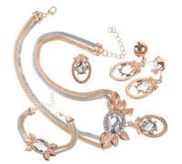 JQQJZLC 1 Set Set Elegante Juego de Joyas de Diamantes de imitación para Femeninos aretes Colgantes braquel Broche Accesorios de Boda Elegantes para Novias para Ocasiones Especiales
