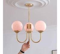 JQQJZLC 3 Luces de Mediados de Siglo Modern Globe Hanging Chandelier White Milk Glass Cosicero Costilería Oro Red Rosa Rosa para Comedor Salón