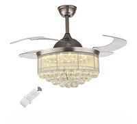 JQQJZLC 36 '' Luz de Ventilador de Techo de Cristal con luz LED de 3 Colores Candelier Ventilleador con Control Remoto 4 Cuchillas retráctiles ABS Cámaras de iluminación de candelabros Chrome
