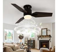 JQQJZLC 42'' Ceiling Fans with Lamps 6 Speed 3 Color, Silent Fan Chandeliers Ceiling Light Reversible Summer Winter Mode, Ceiling Fans with Lights and Remote led Living Room Bedroom -Black+Wood Grain