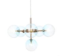 JQQJZLC 6 Lights Suspension Bedroom Chandelier | Lámpara de Metal con Globos en Vidrio Azul sombreado | Iluminación Colgante Sputnik de Estilo clásico de Mediados de Siglo