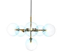 JQQJZLC 6 Lights Suspension Bedroom Chandelier | Lámpara de Metal con Globos en Vidrio Azul sombreado | Iluminación Colgante Sputnik de Estilo clásico de Mediados de Siglo