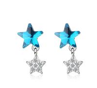 JQQJZLC 925 Arete Doble Star Dangle de Plata esterlina, Estrellas de circonía cúbica, Pendientes de caída, Pendientes Colgantes de sementales, Regalo de joyería para Mujeres