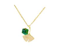 JQQJZLC 925 Collar de Hojas Verdes de Plata esterlina para Mujeres Amuleto Amuleto Verde Viejo Clover Hojas Verdes Hojas de Planta Collar con Corto