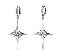 JQQJZLC 925 Pendientes Colgantes de Crystal Cross Cross Cross Sterling Silver, Pendientes de Drop Star Star, Pendientes Colgantes de Huggie Huggie, Joyas para Mujeres