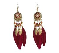 JQQJZLC Boho Feather Leaf Langle Pendientes para Mujeres Girls Gold Bola Larga Bola Larga Finge Finge Cz Enamelo Dreamcatcher Declaración Drop de Fish Hook Hook Hook Stud Ligero Antiguo Antiguo