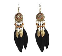 JQQJZLC Boho Feather Leaf Langle Pendientes para Mujeres Girls Gold Bola Larga Bola Larga Finge Finge Cz Enamelo Dreamcatcher Declaración Drop de Fish Hook Hook Hook Stud Ligero Antiguo Antiguo