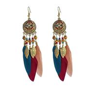JQQJZLC Boho Feather Leaf Langle Pendientes para Mujeres Girls Gold Bola Larga Bola Larga Finge Finge Cz Enamelo Dreamcatcher Declaración Drop de Fish Hook Hook Hook Stud Ligero Antiguo Antiguo