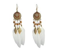 JQQJZLC Boho Feather Leaf Langle Pendientes para Mujeres Girls Gold Bola Larga Bola Larga Finge Finge Cz Enamelo Dreamcatcher Declaración Drop de Fish Hook Hook Hook Stud Ligero Antiguo Antiguo
