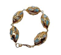 JQQJZLC Braceletas Azul Natural Larimar Gold Color Placelet Estilo étnico Hecho a mano para mujeres