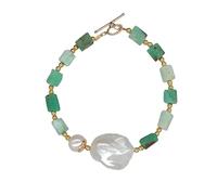 JQQJZLC Braceletas Rectángulo de crisopraza verde natural Beads de color de oro de Keshi Keshi Beads 8 "Hecho a mano para mujeres