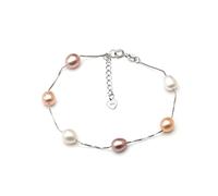JQQJZLC Bracelets Pulsera de perla natural real para mujeres, joyería de brazalete de cadena de perla de agua dulce Bodería 925 Pulsera de plateado Azulador (Color: Color blanco)