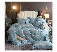 JQQJZLC Cama Cuatro Piezas colocadas, Elegante Bordado Bedlinen Blue Bedding Set King Queen Size Camino de algodón Egipcio Cubiería de algodón Casas de Almohada de Almohadilla (Rojo, Rey)
