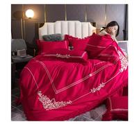 JQQJZLC Cama Cuatro Piezas colocadas, Elegante Bordado Bedlinen Blue Bedding Set King Queen Size Camino de algodón Egipcio Cubiería de algodón Casas de Almohada de Almohadilla (Rojo, Rey)
