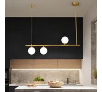 JQQJZLC Capacidad de Oro de latón Cepillado lámpara Lineal Lineal de 3 Luces con lámpara Colgante de la Isla de Cocina de Globo de Vidrio para la Sala de Estar del Pasillo del Dormitorio (3000k)