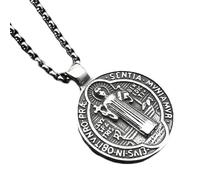 JQQJZLC Collar de Benedicto para Mujeres y Hombres, 925 Colgante de Medalla Religiosa de Plata esterlina San Benito, medallas de Benedicto, Medalla de San Benito, San Benito Medalla, Medalla de Santo