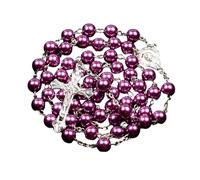 JQQJZLC Collar De Rosario Religioso De Plata De Ley 925 para Mujer - Collar De Cruz De Rosario De Perlas De Imitación Religiosa, Colgante De Cruz De María Jesús Cadenas De Cuentas Largas