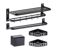 JQQJZLC Conjunto de Hardware de Barra de Toallas de baño de 6 pcs, Accesorios de baño de Acero Inoxidable Negro Mate Cola de Toalla de Toallas montadas en la Pared Redonda/c
