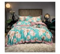 JQQJZLC Conjunto de Ropa de Cama de Cuatro Piezas de Color Rico Color Elegante de la Cubierta nórdica Floral Eucalyptus Lyocell Seda Seda Suave sábana de Almohadillas Juego de Cama Gemelo Doble Rey