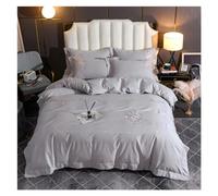 JQQJZLC Conjunto de Ropa de Cama de Cuatro Piezas Flores Bordado de Cama Lina de Cama Azul Rey King Size Lino de algodón Egipcio Vaso de algodón cubas de Almohadillas de Almohadillas de Cuatro Piezas