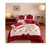 JQQJZLC Cubierta de edredón Conjunto Gran tamaño King de Felpa Cubierta nórdica, Cubierta nórdica de Felpa de corazón Rojo de 4 Piezas, Juego de Ropa de Cama de Terciopelo de Leche con Cubierta de