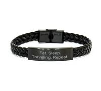 JQQJZLC Cumple a Las Aventuras de Viaje Cumpleaños únicos Pulsera de Cuero Trenzado para Comer sueño Repita de Amigos, pequeño, Cuero, sin Precioso