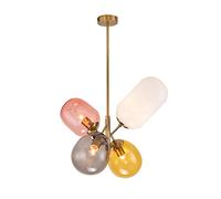 JQQJZLC E27 Candelera de Vidrio Colorido Creativo Creativo nórdico, luz de Globo de habitación para niños, para el Comedor de Dormitorio de Bar, Dorado. 4 Cabezas