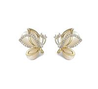 JQQJZLC Elegantes Pendientes de Mariposa CZ Catadrina Cat'S Eye For Women Gold-Tone 925 Sterling Silver Post Pin Hipoalergénica Joya Joya Delicada de la Fiesta de la Boda de la Boda del