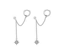 JQQJZLC Estrella 925 Pendientes de Doble perforación de Plata esterlina Cadena de Manguito Huggie para Mujeres Adolescentes 2 Hoyos Cz Cz Dangle Drop Pendientes de Aros pequeños Cartílago Joyería