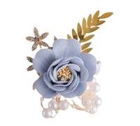 JQQJZLC Gold Leaf Rose Flower Blue Blue con cadena de perla Novia Bridipe de dama de honor Pulsera de flores de muñeca Corsage Boda