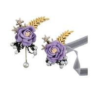 JQQJZLC Gold Leaf Rose Flower Blue Blue con cadena de perla Novia Bridipe de dama de honor Pulsera de flores de muñeca Corsage Boda