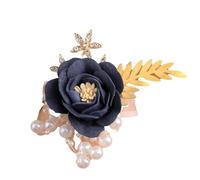 JQQJZLC Gold Leaf Rose Flower Blue Blue con cadena de perla Novia Bridipe de dama de honor Pulsera de flores de muñeca Corsage Boda