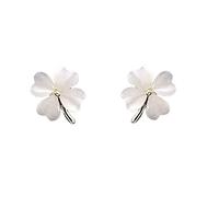 JQQJZLC Green Cat Eye's Clover Flower Flower For Firen Girls 925 Sterling Silver Post Pin Hipoalergenic Lucky Love Heart 4 Leaf Petal Pequeño Lindos Pendientes Pendientes delicados para la Madre