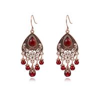 JQQJZLC Joyas Mujeres Pendientes de plata, pendientes de caída de boho antiguos para mujeres Red Hollow Anniversary Anniversary Arendillas indias colgantes Accesorios de orejas Regalos de joyería para