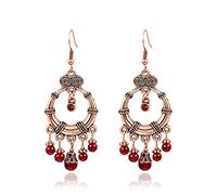 JQQJZLC Joyas Mujeres Pendientes de Plata, Pendientes de caída de Boho Antiguos para Mujeres Red Hollow Anniversary Anniversary Arendillas Indias Colgantes Accesorios de Orejas Regalos de joyería
