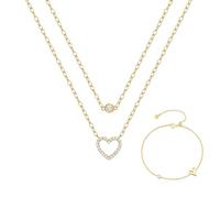 JQQJZLC Joyería Joya para Mujeres Joya - Costeo de Corte en Forma de corazón 925 con Collar de Doble Capa y sujeción de Pulseras, Juego de Joyas para Mujeres Colgando para niñas Joyas para Mujeres