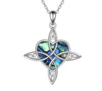 JQQJZLC joyería Triple Moon Celtic Lotus para Mujeres Silver Sterling Celtic Knot Heart Pendse Abalone Shell Cross Jewelry Regalos de cumpleaños de Navidad para niñas Joyas para niñas